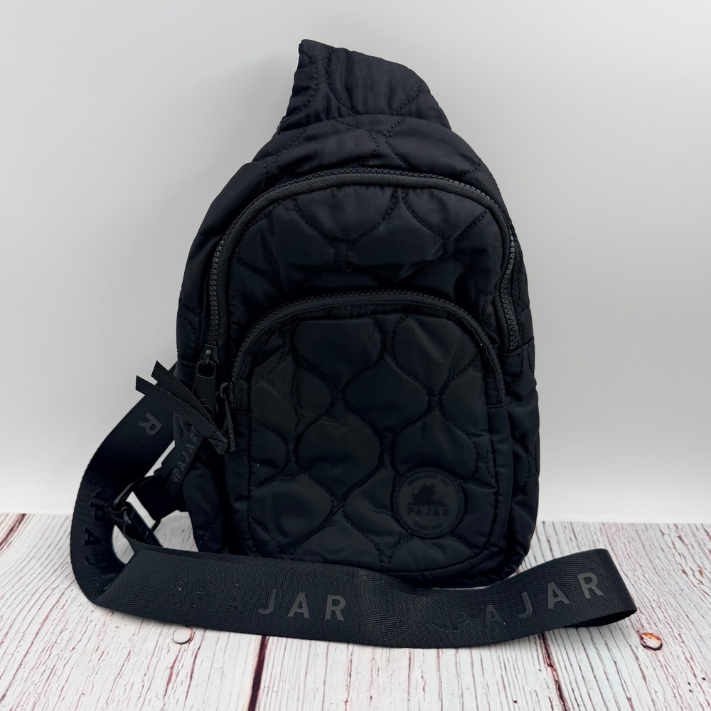 Pajar Canada Black Quilted Nylon Sling Bag Crossbody Backpack Orange Lining